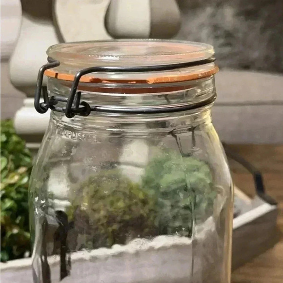 Vintage Glass ‘Flour’ Canister Fruit Jar Holder 2L Wire Closure 1970s Container - Picture 6 of 7